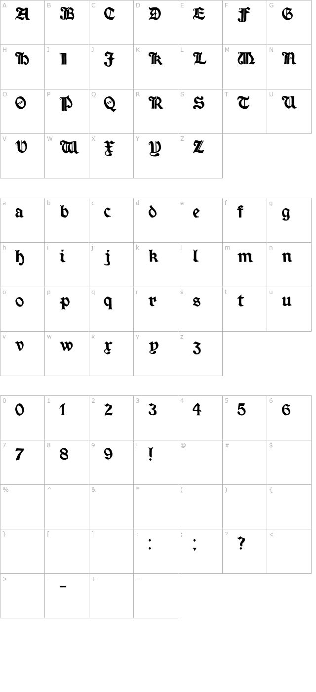 Minim ExtraBold character map