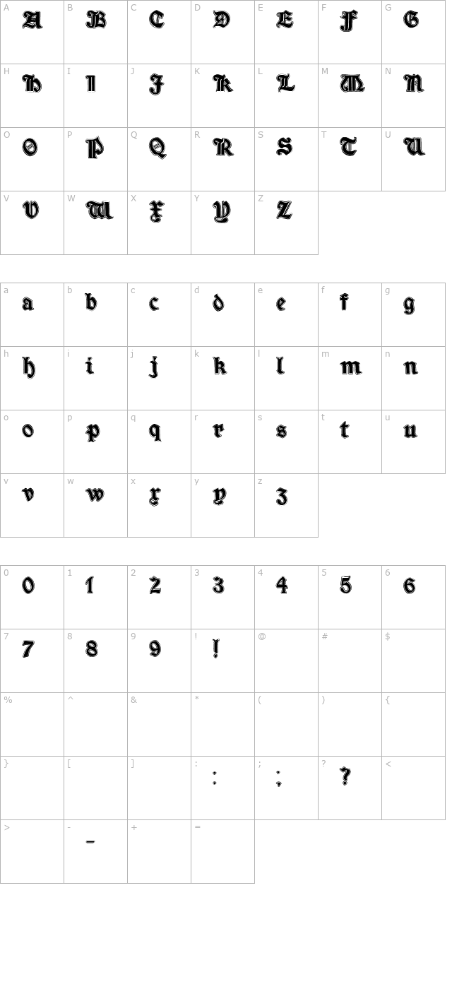 Minim Outline ExtraBold character map