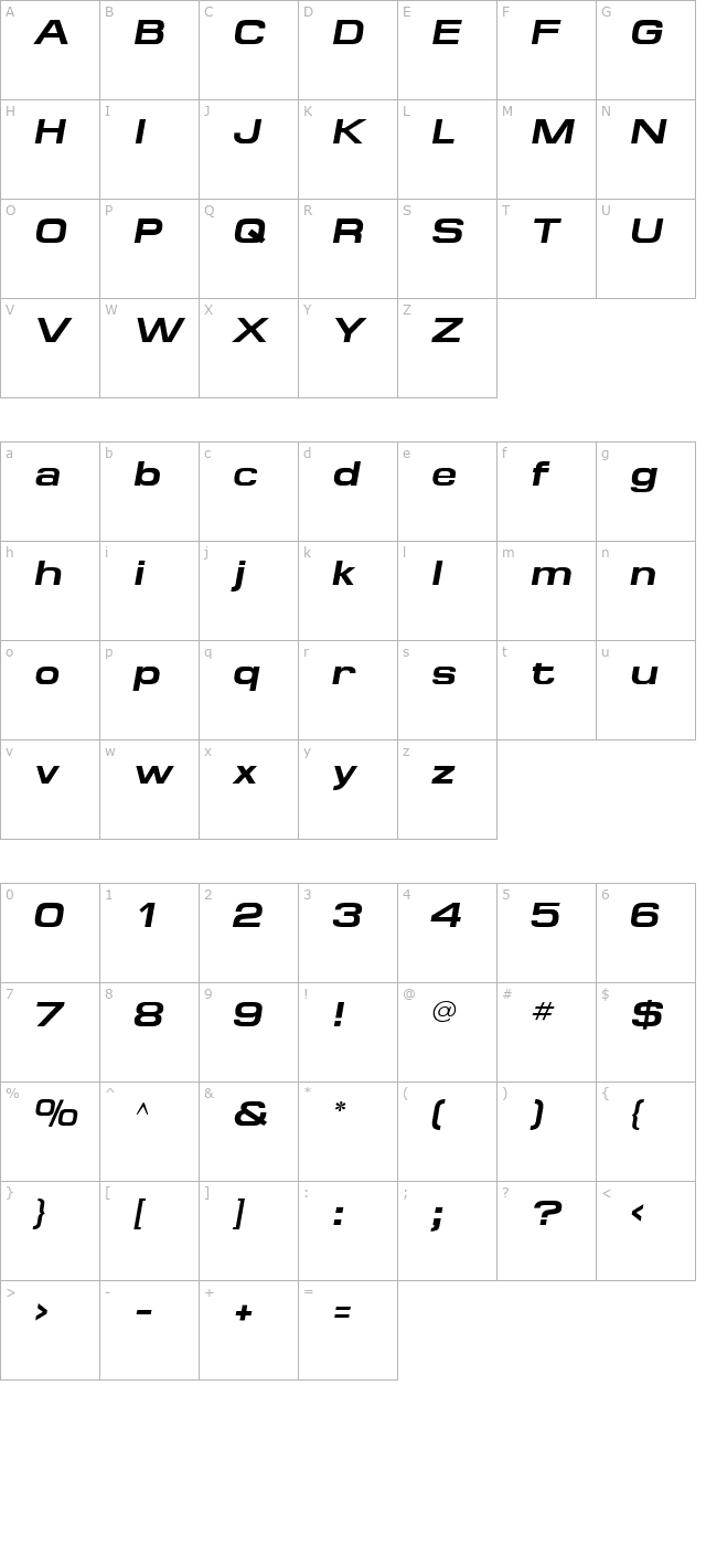 Minima Expanded SSi Bold Italic character map