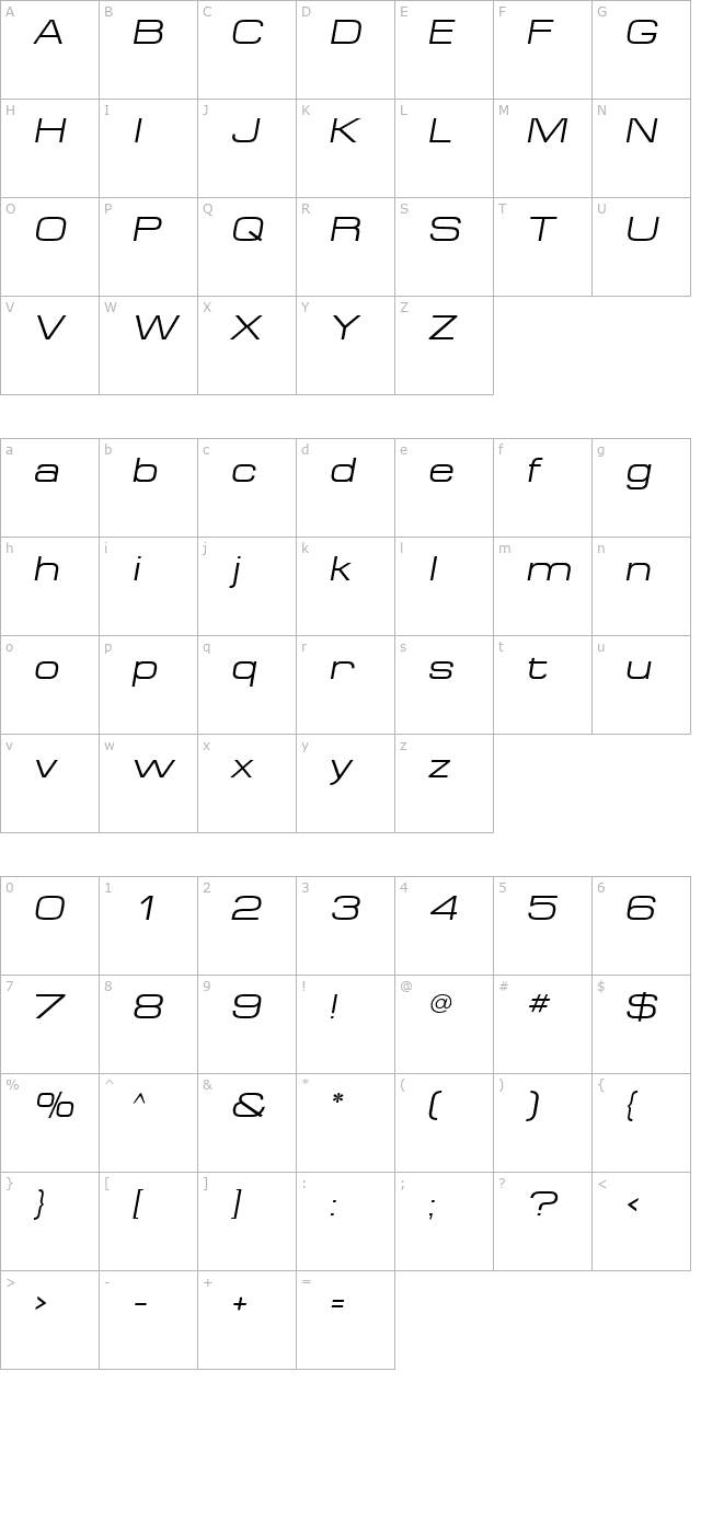 Minima Expanded SSi Expanded Italic character map