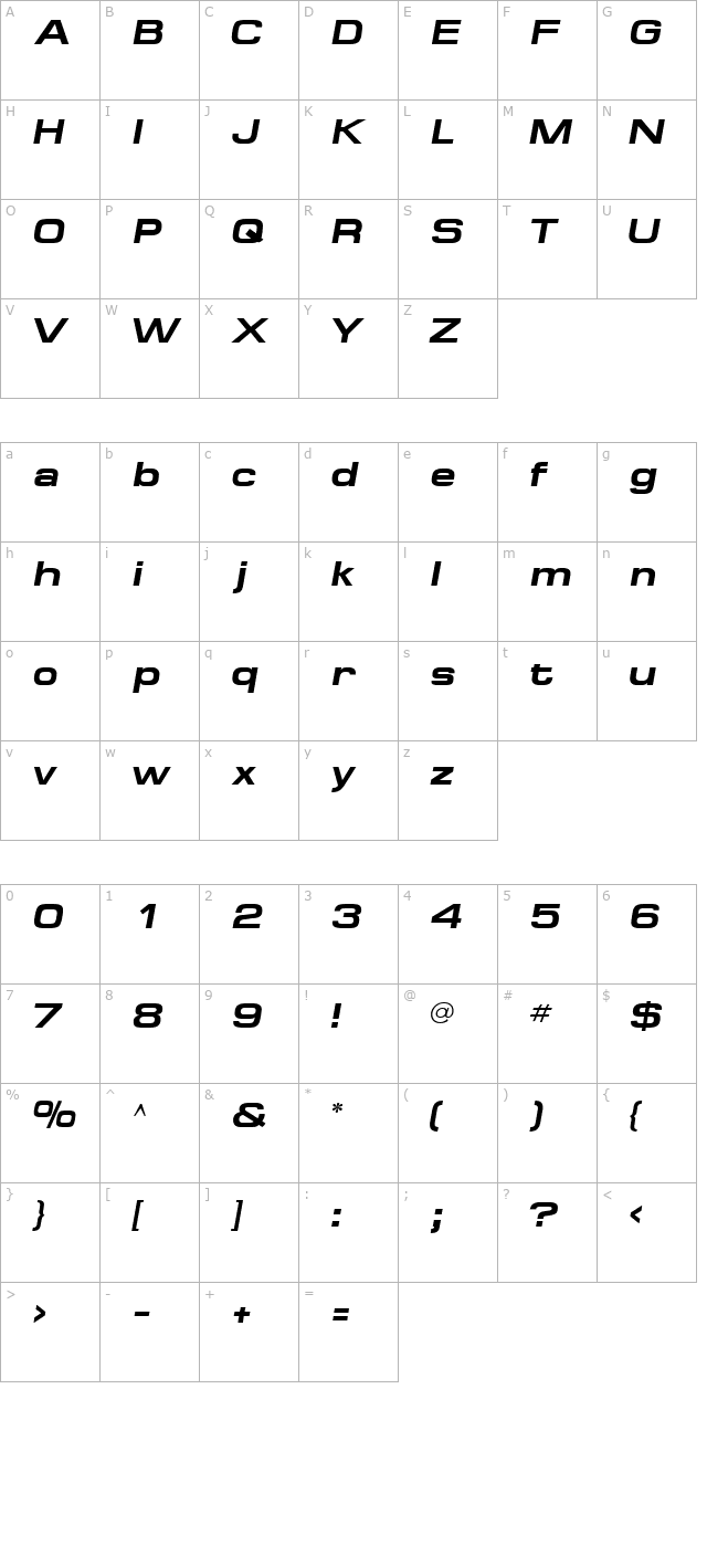 minimaexpandedssk-bold-italic character map