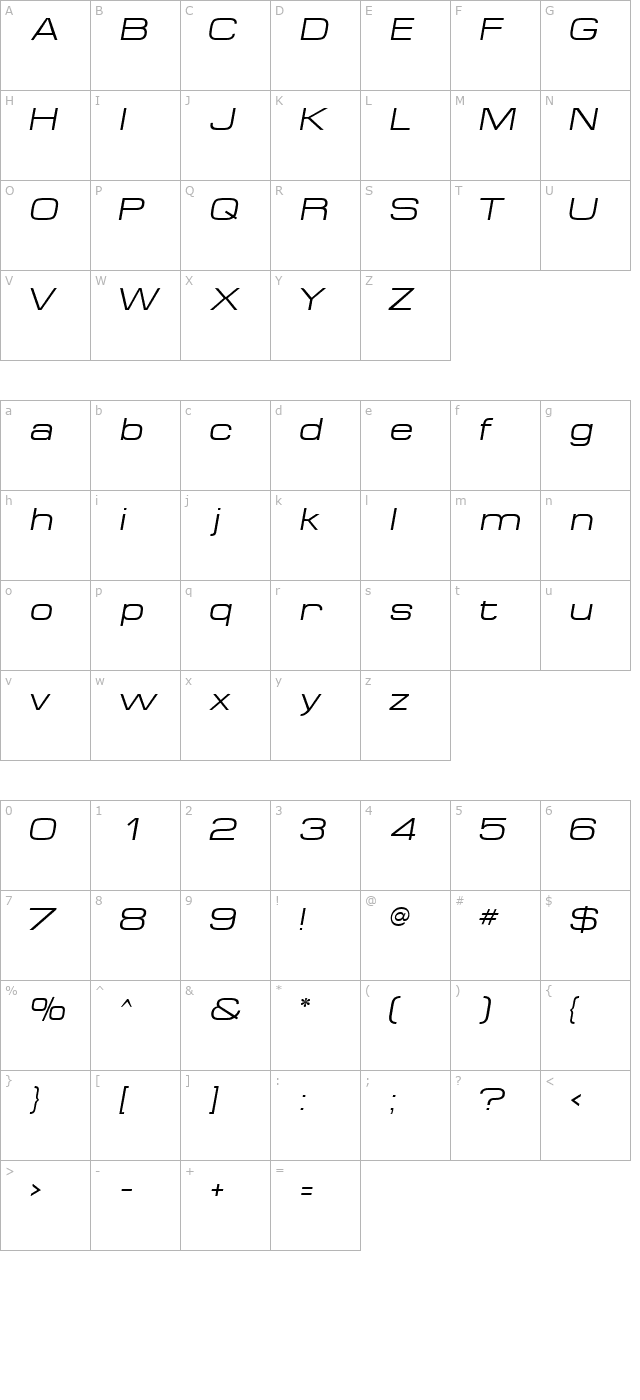 MinimaExpandedSSK Italic character map