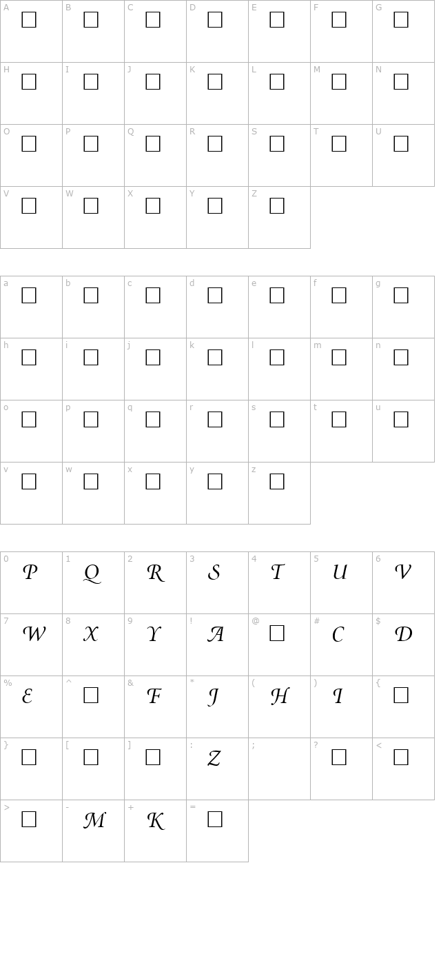 minion-swashitalic character map