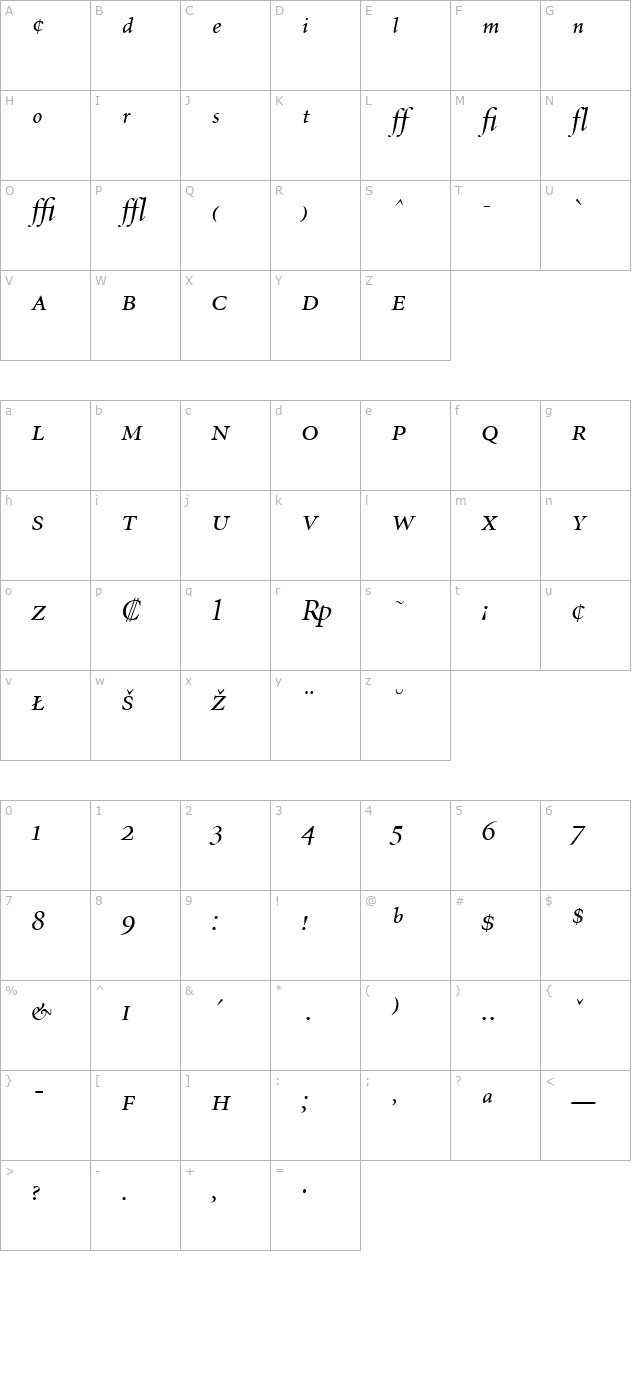 minionexp-displayitalic character map