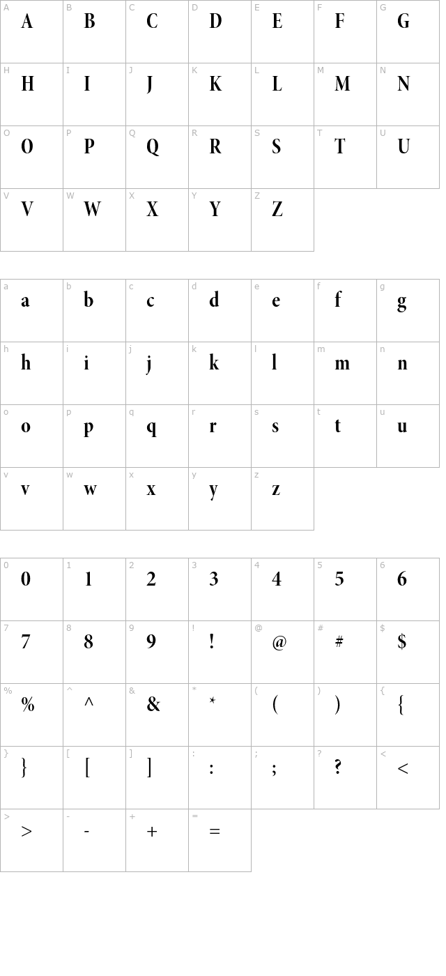 minionpro-boldcndisp character map