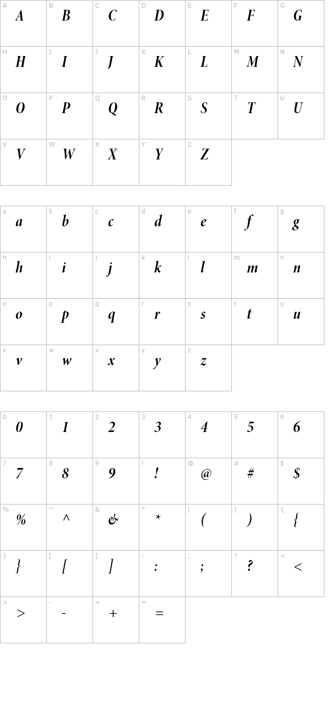 MinionPro-BoldCnItDisp character map