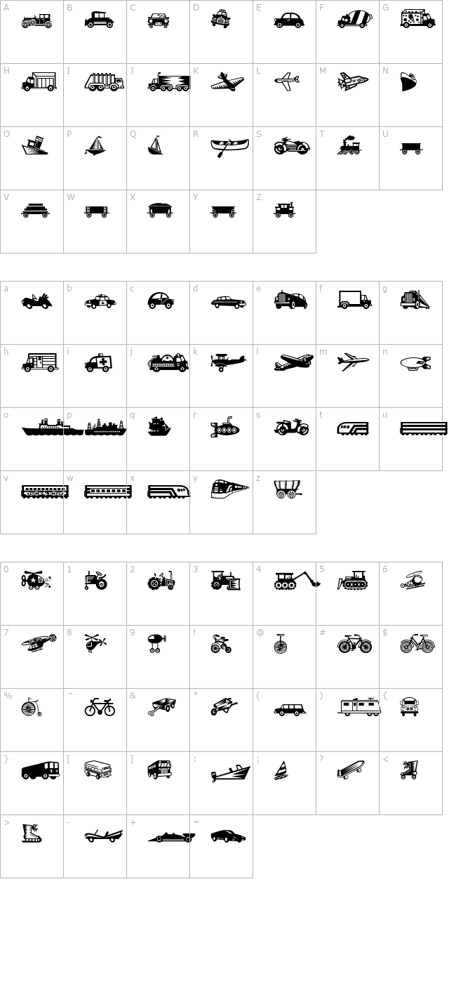 MiniPics-LilVehicles character map