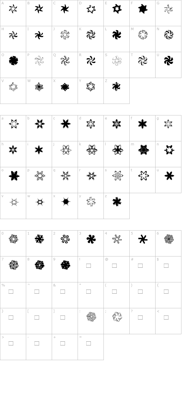 minipics-snowflakes character map