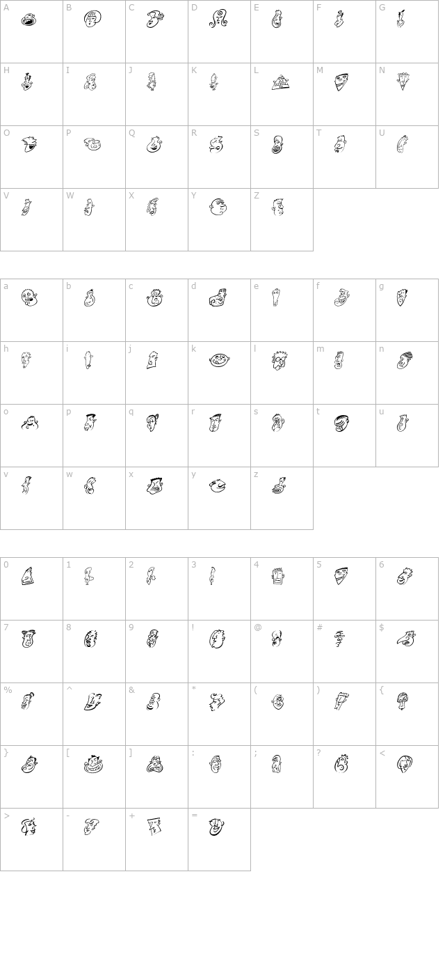 minipicsheadbuddies character map