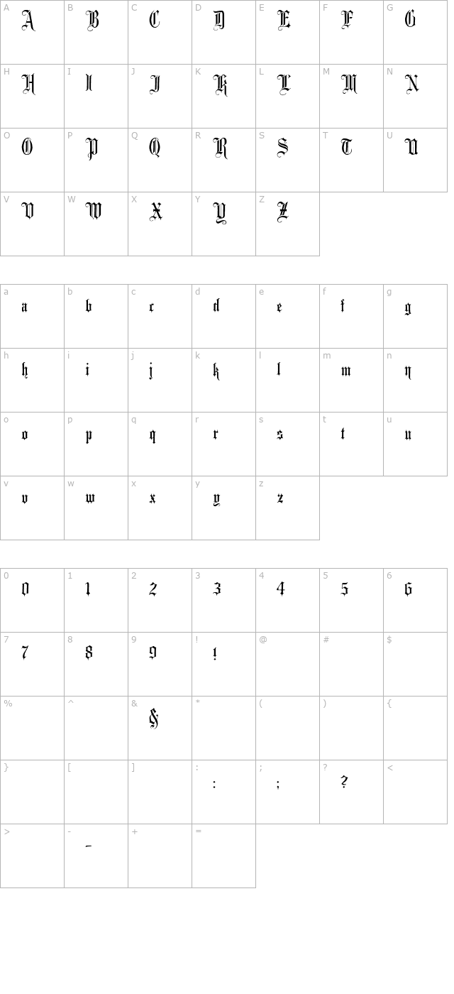 Minster No 1 character map