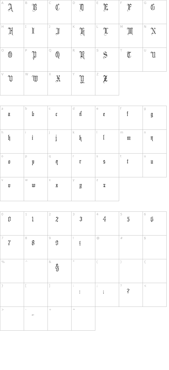 Minster No 2 character map