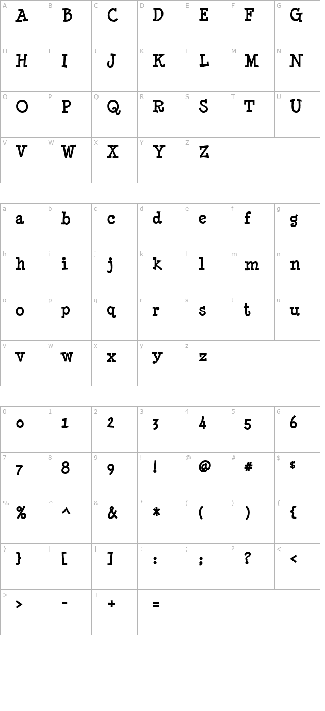 Minya Nouvelle Bold character map