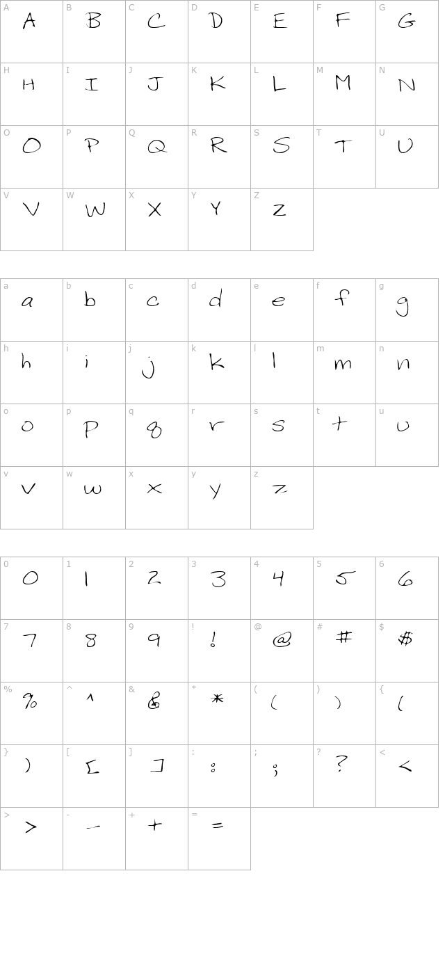 miriamshand-regular character map