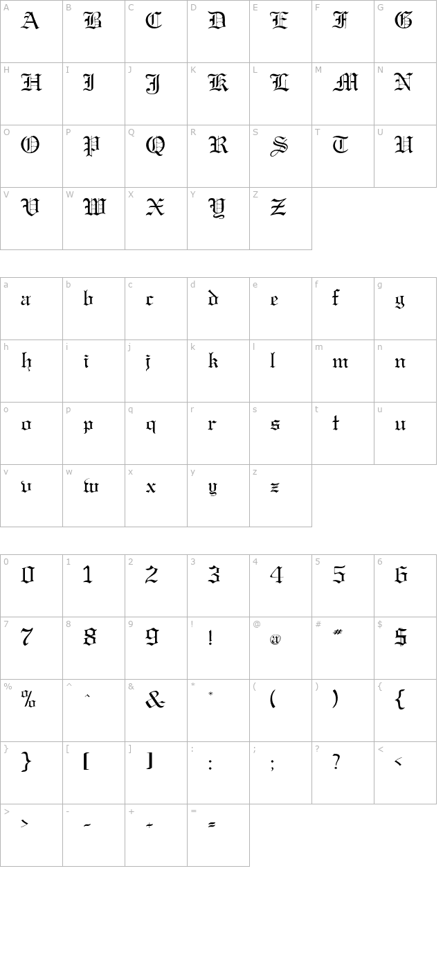 MirkwoodGothicBroad character map