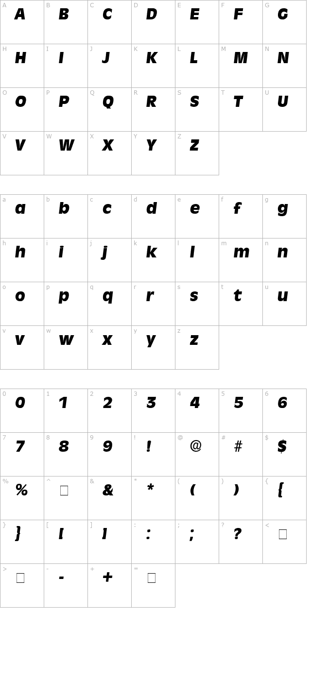 Misce Display SSi Italic character map