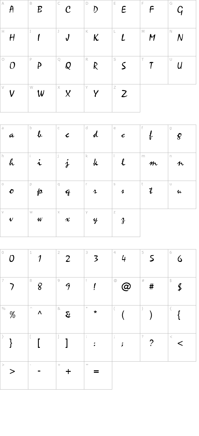 mistyscript-normal character map