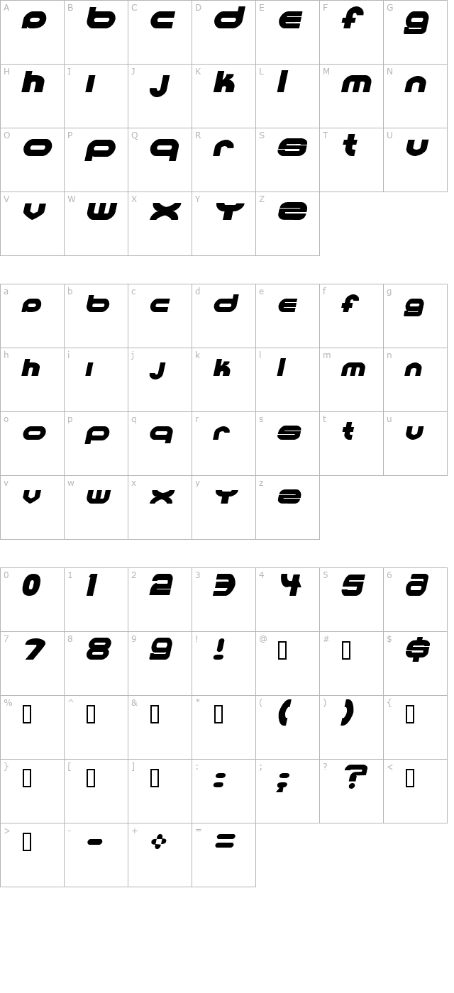MKUltra Italic character map
