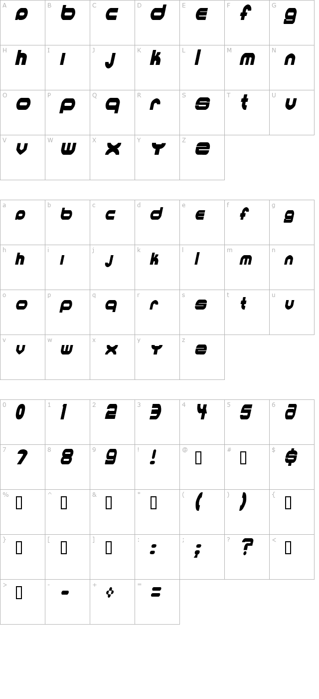 mkultracondensed-italic character map