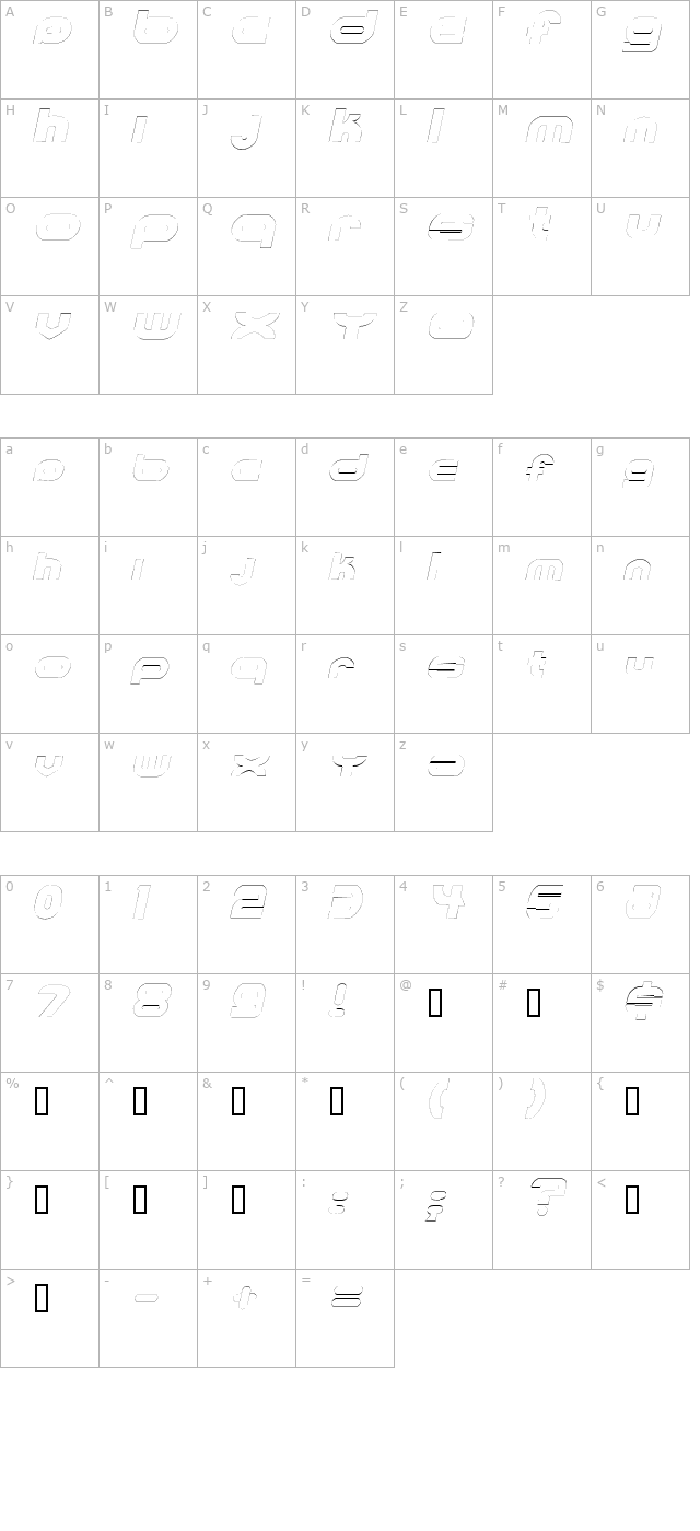 mkultraoutline-italic character map