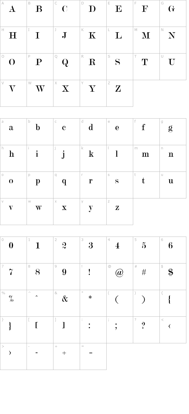 Modern No. 202 character map