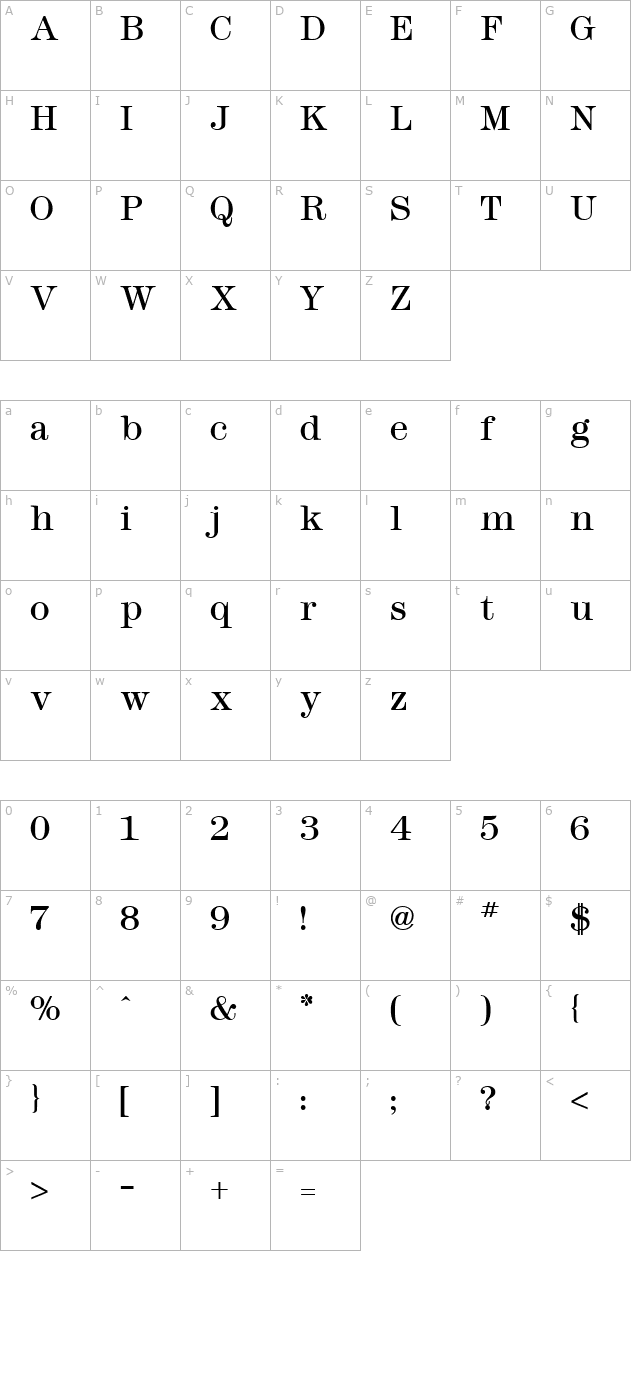 Modern No. 216 Regular character map