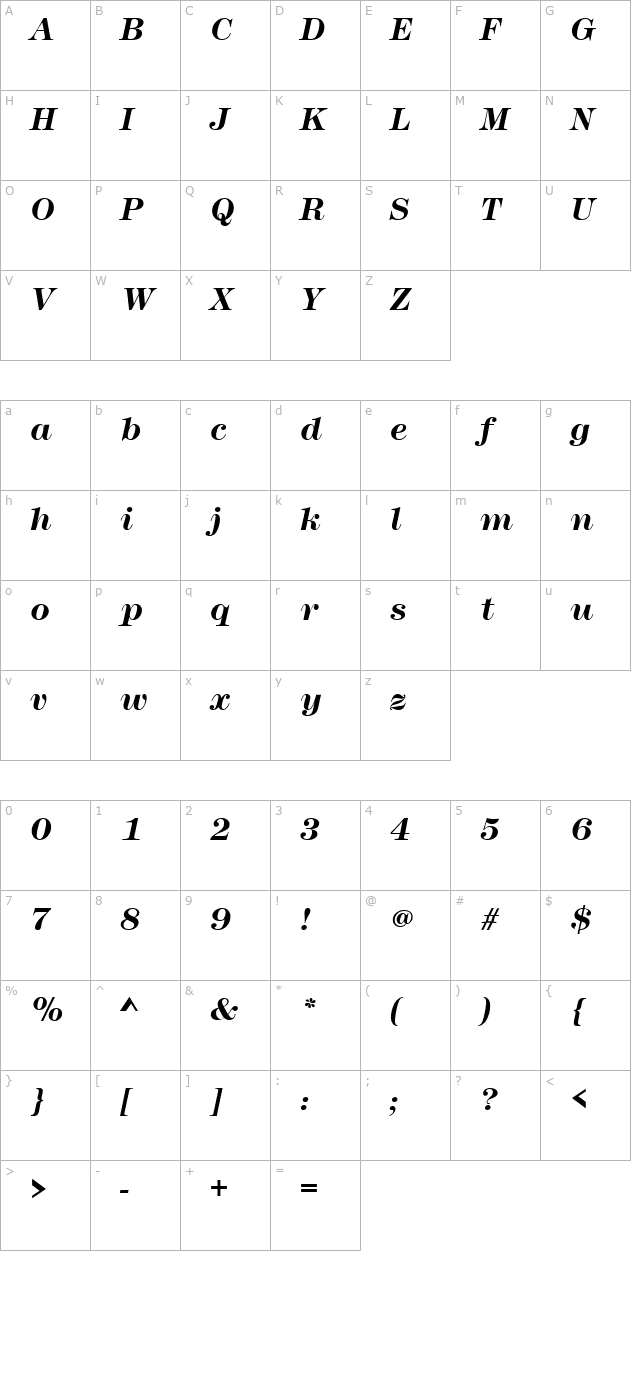 modern327-bold-italic character map