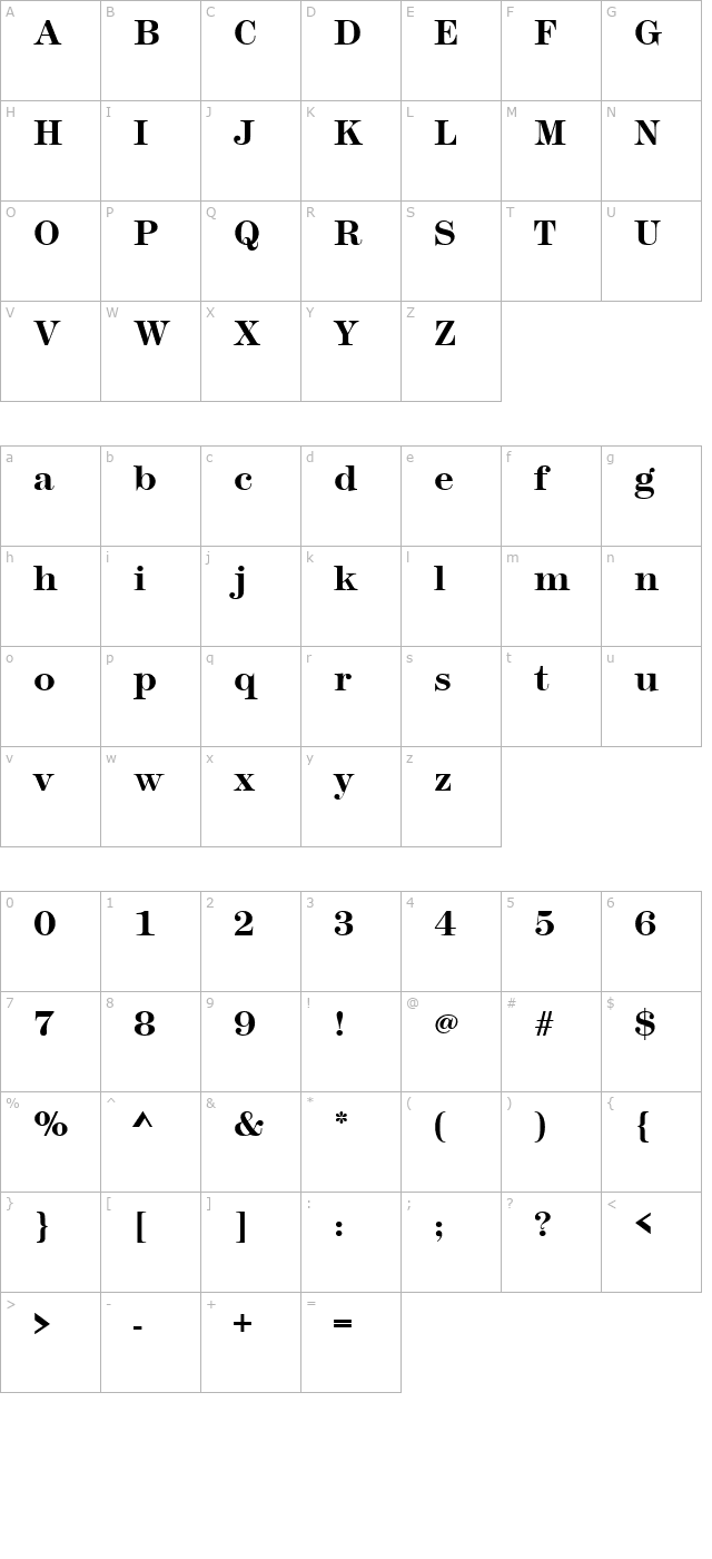 Modern327 Bold character map