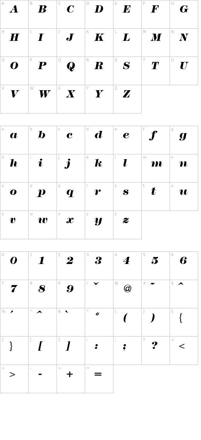 modern438heavy-regularitalic character map