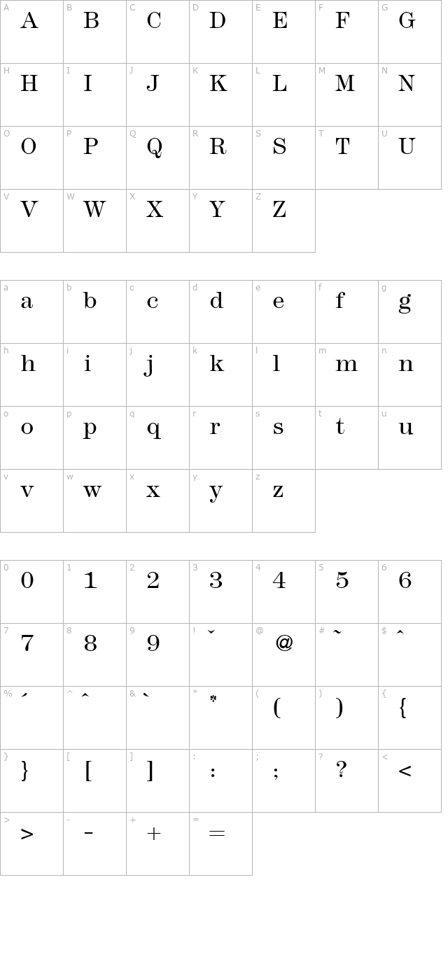 modern438light-regular character map