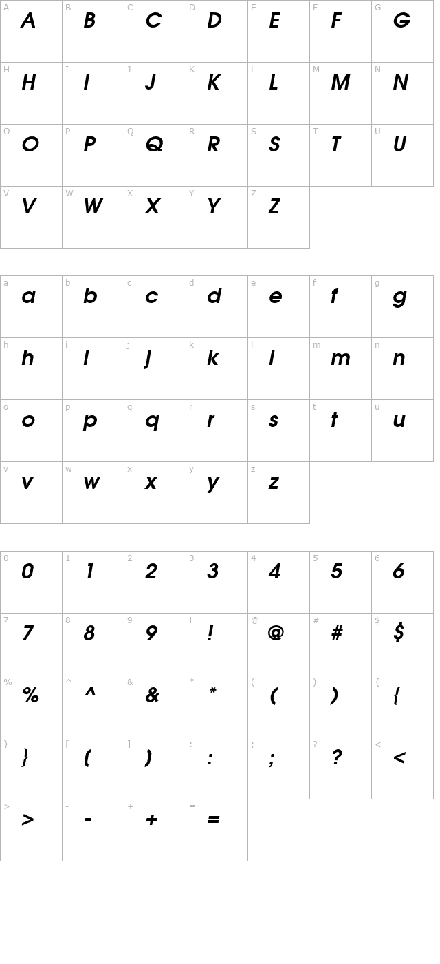 moderne-demi-oblique character map