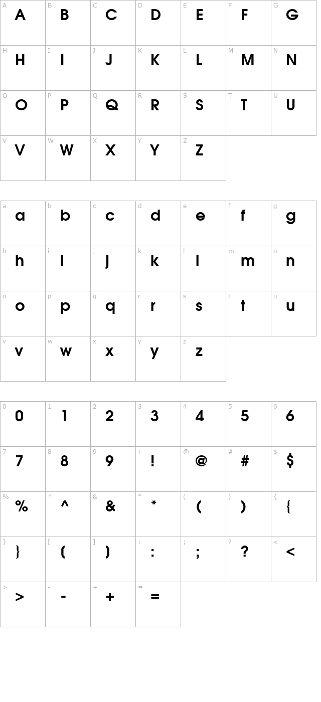 Moderne Demi character map