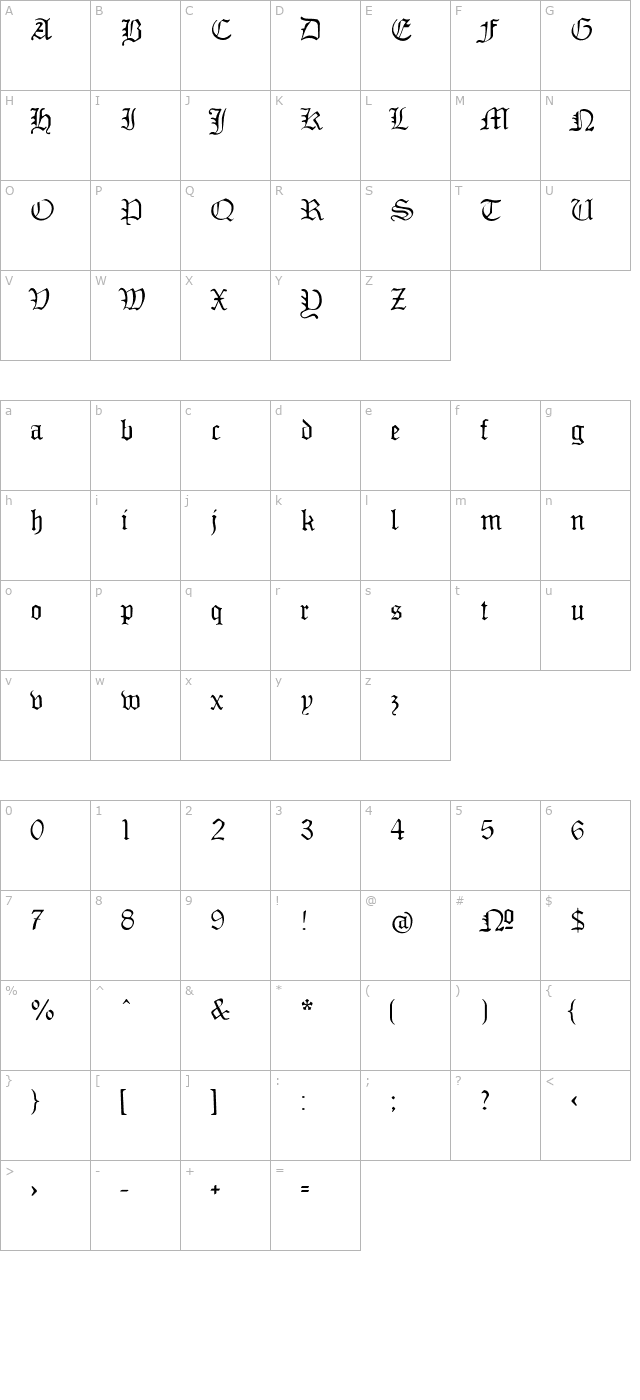 mon-amour-fraktur character map