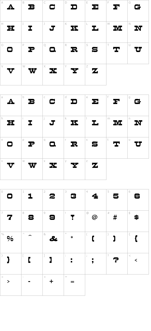 mona-regular character map