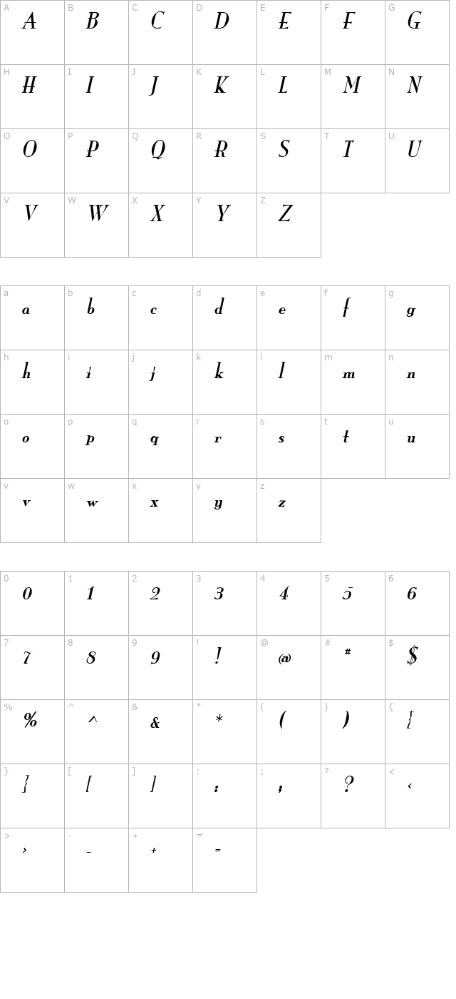 monarch-italic character map