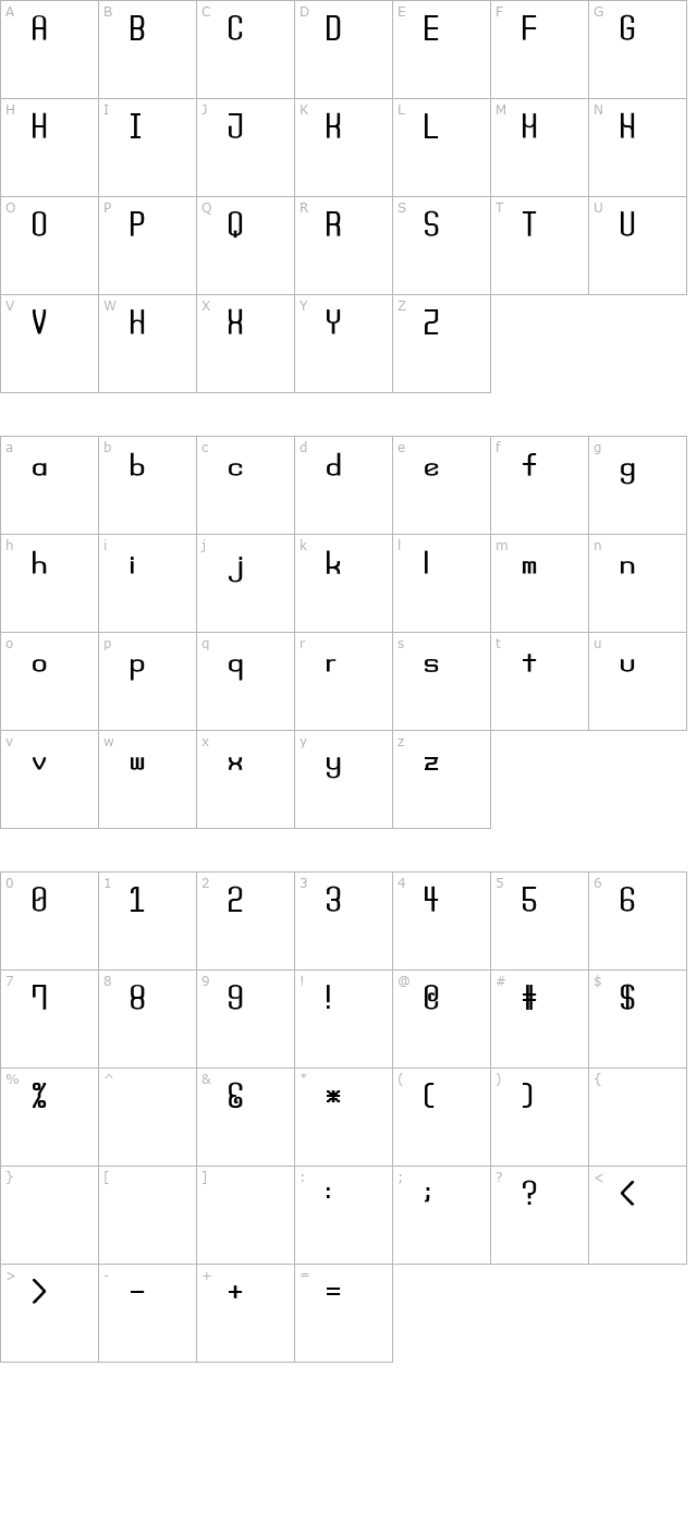 Monday Bold (sRB) character map