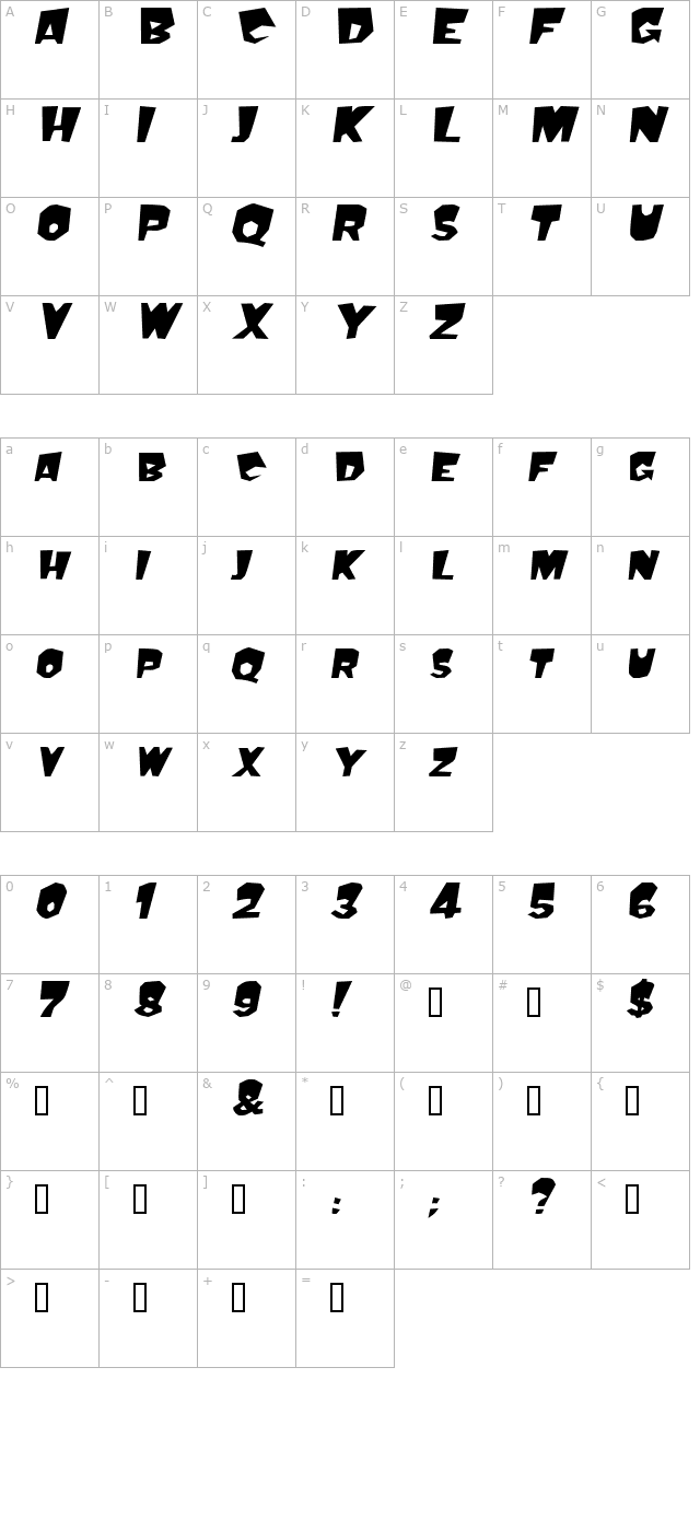 Mondo BoldOblique character map