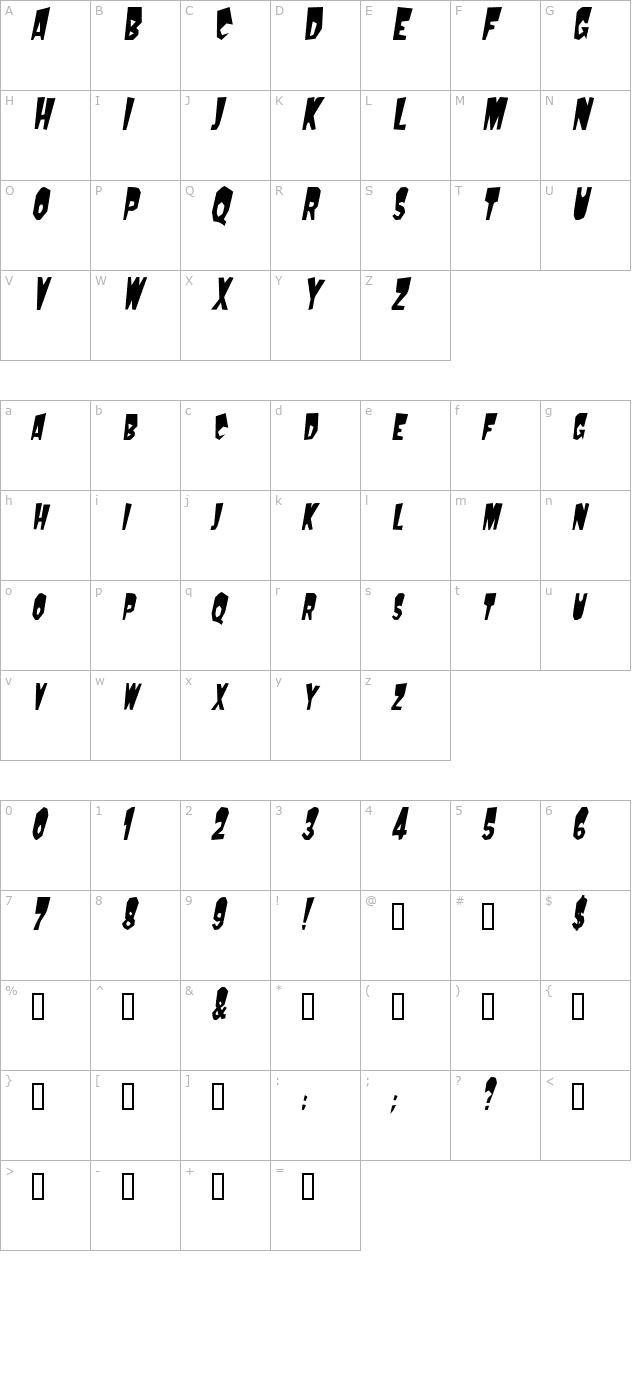 mondocondensed-oblique character map