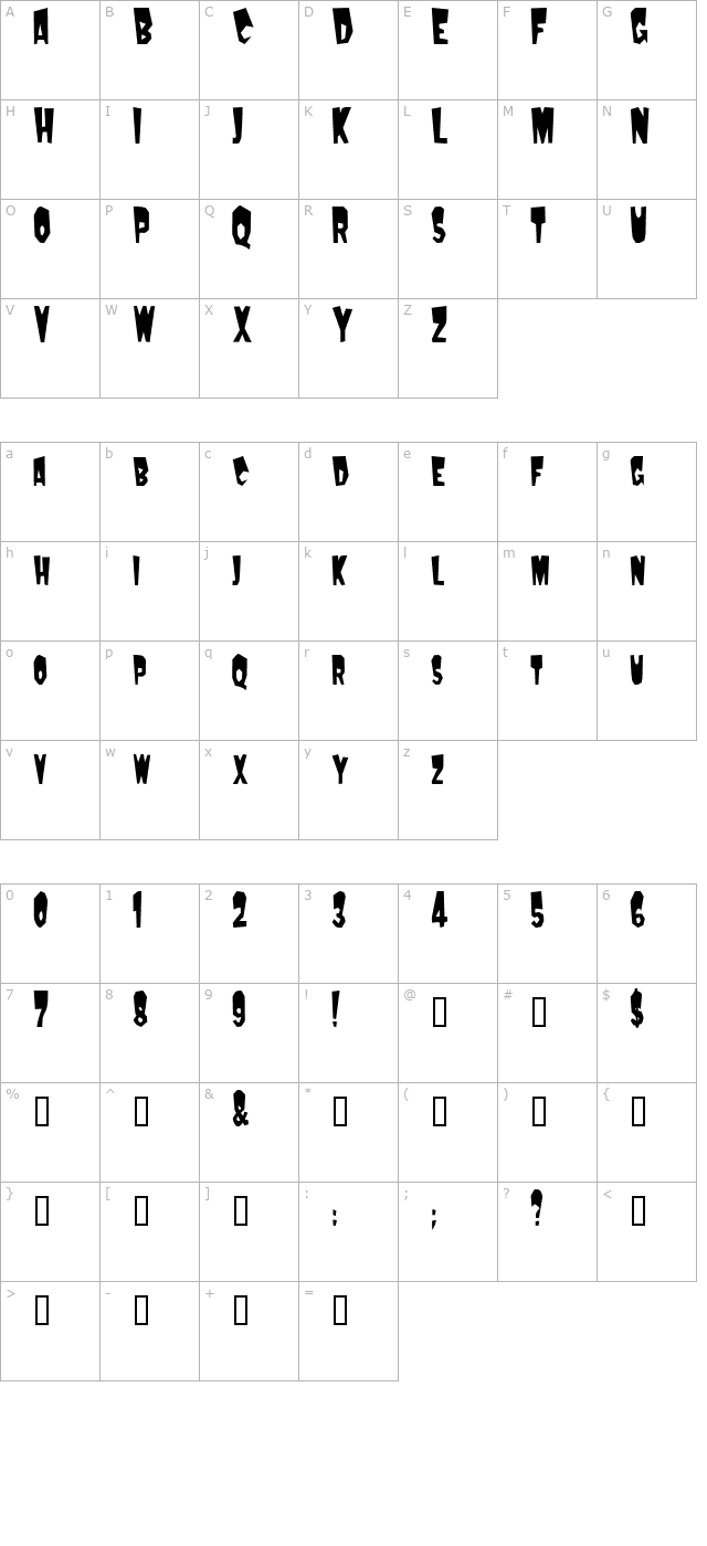 MondoCondensed character map