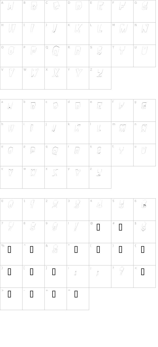 MondoOutline Oblique character map