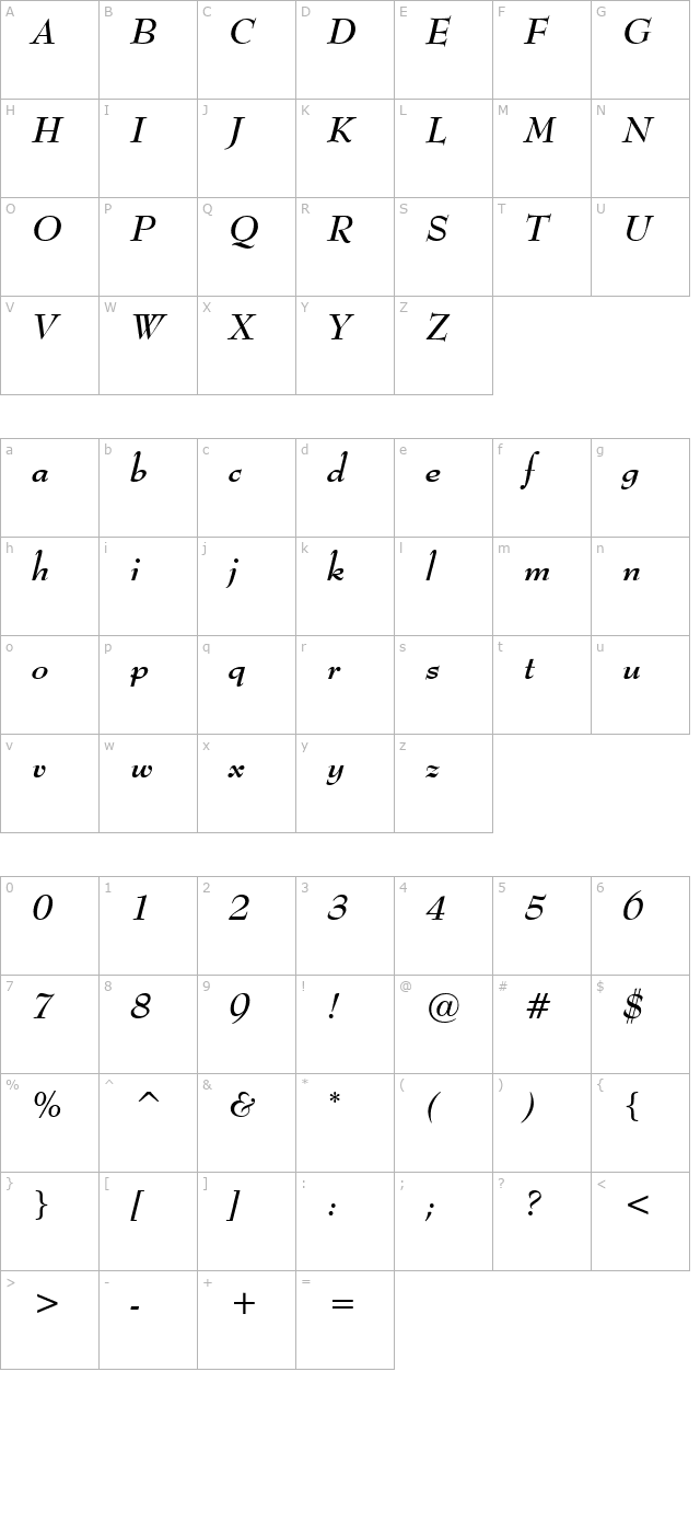 Monitor SSi Bold Italic character map