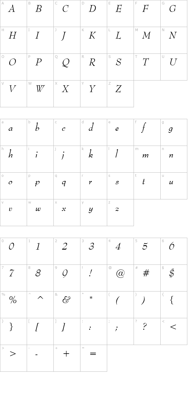 Monitor SSi Italic character map