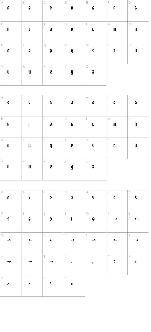 Monophonic Bold character map