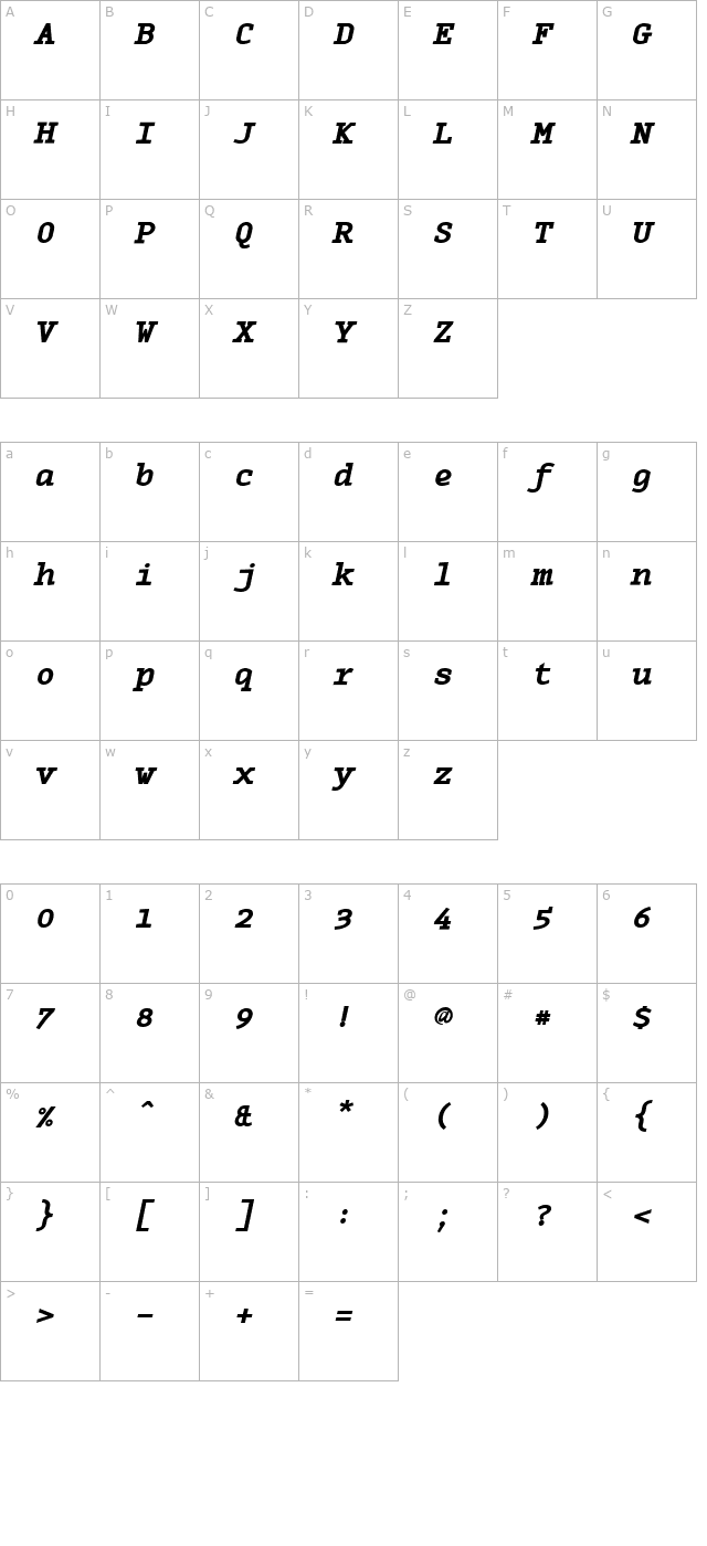 MonoxSerifExtraBoldItalic character map