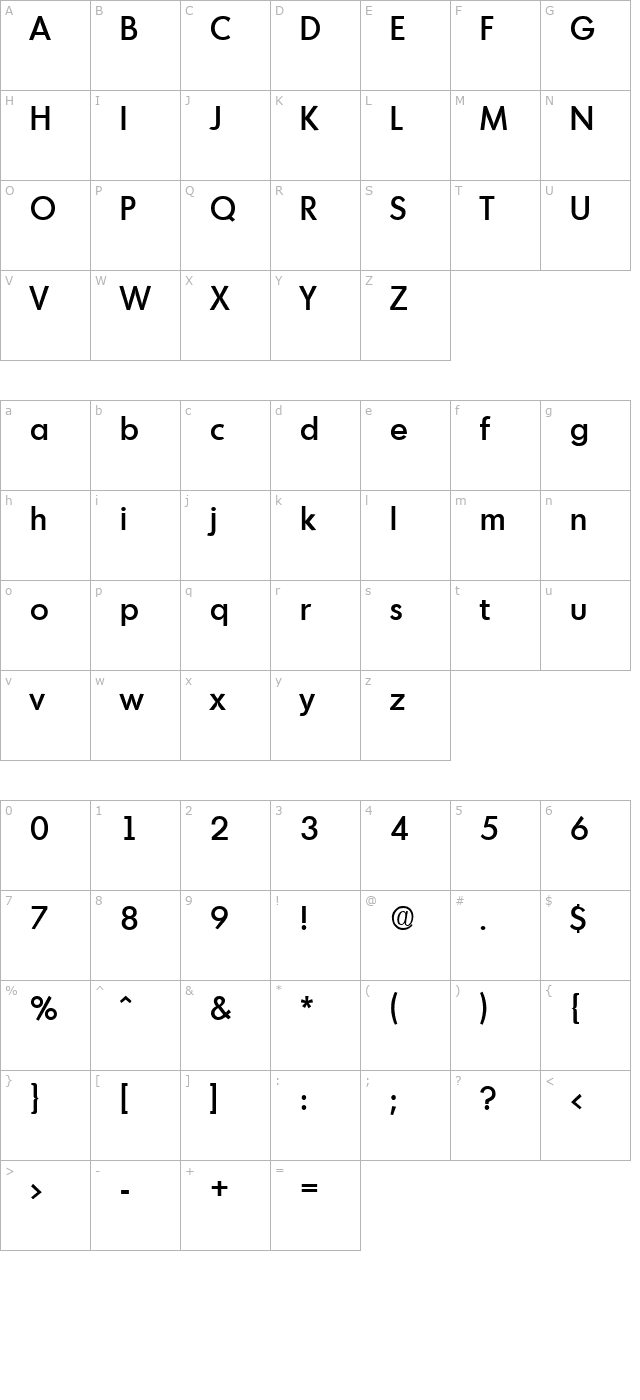 Montreal-Medium character map