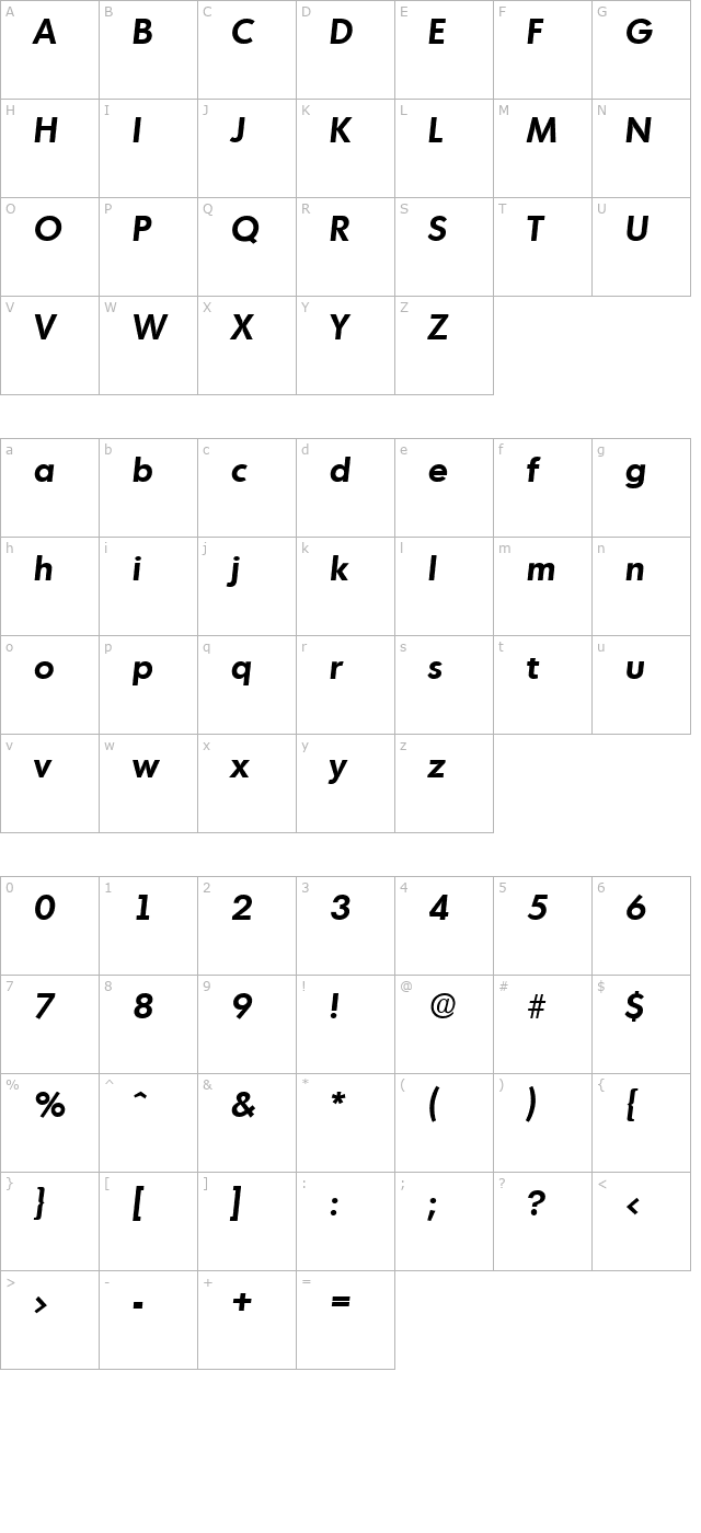 Montreal-Serial-BoldItalic character map