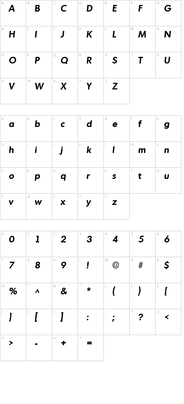 montreal-sf-bold-italic character map