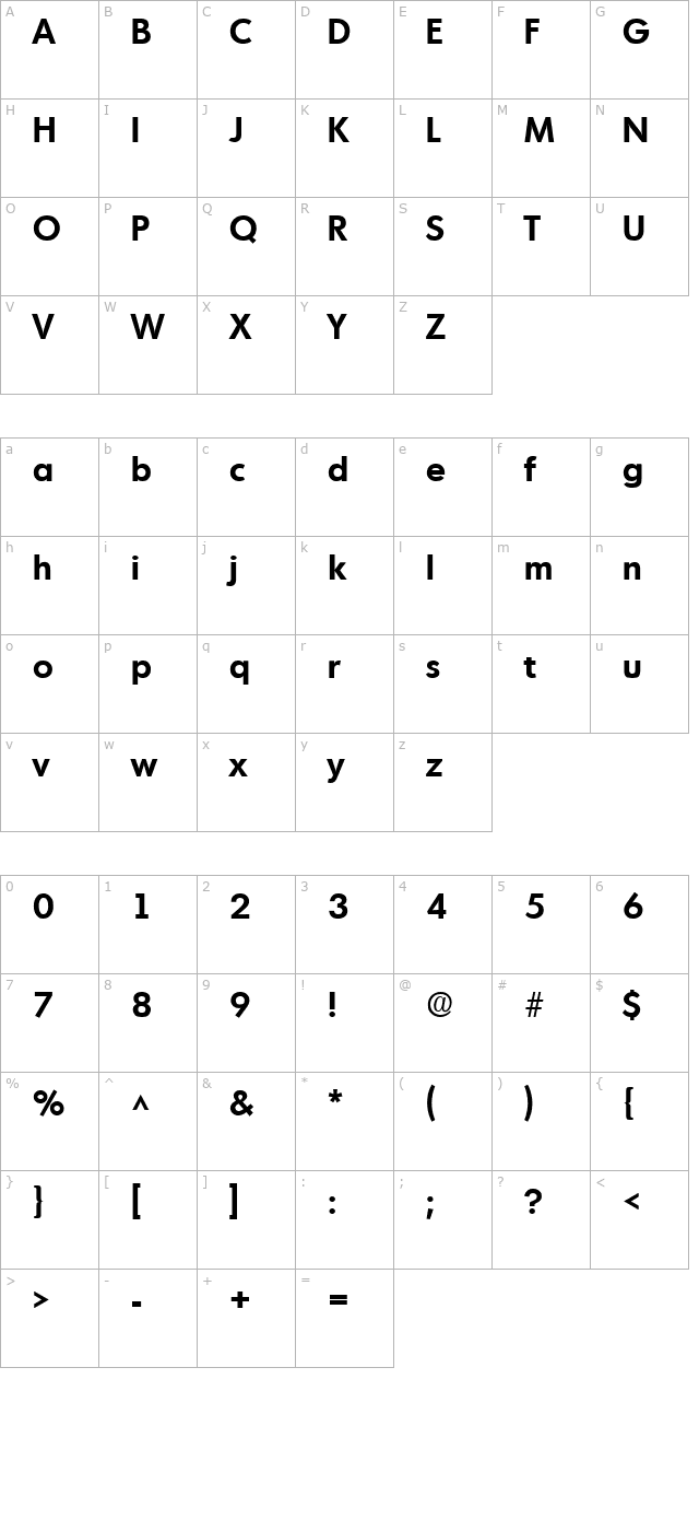 Montreal SF Bold character map