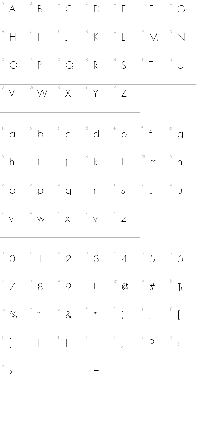 Montreal-Xlight character map