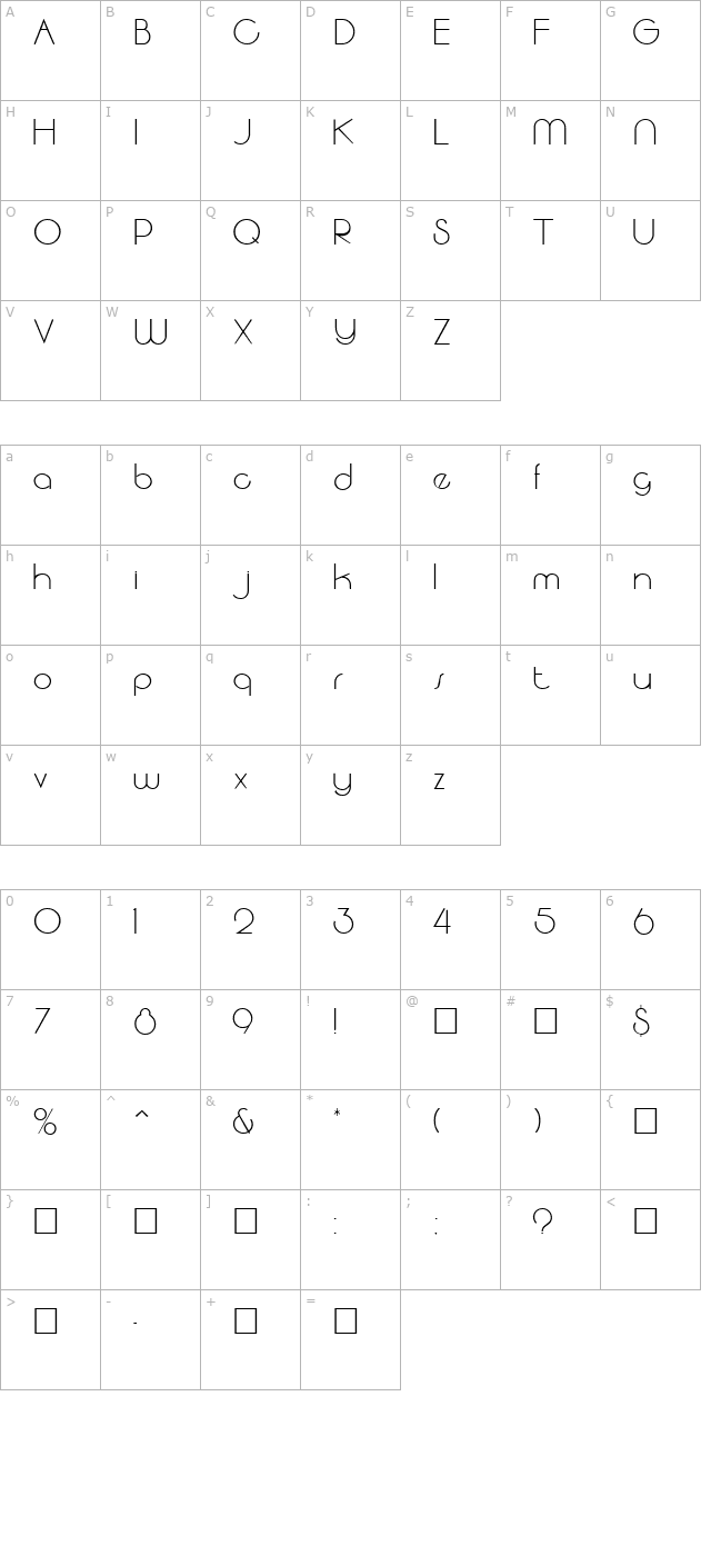 Moonbeam Regular character map