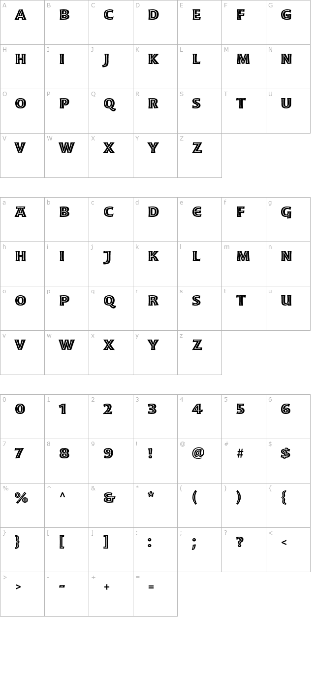 moonglow-bold character map